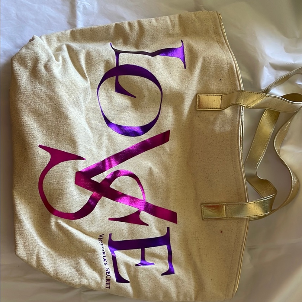 Victoria's Secret Cream and Purple Tote Bag Casual Style